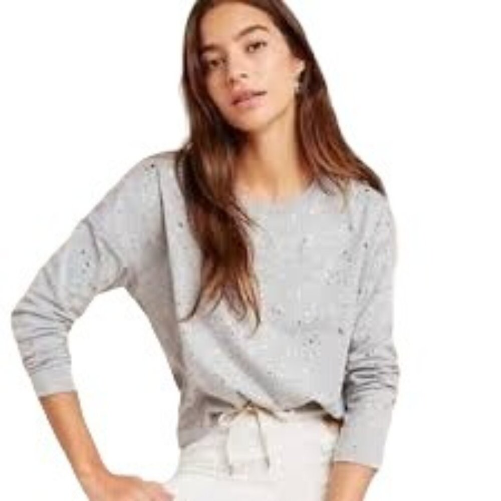 Anthropologie Rise & Shine Gray Star Print Long Sleeve Crewneck T-shirt - Picture 2 of 6